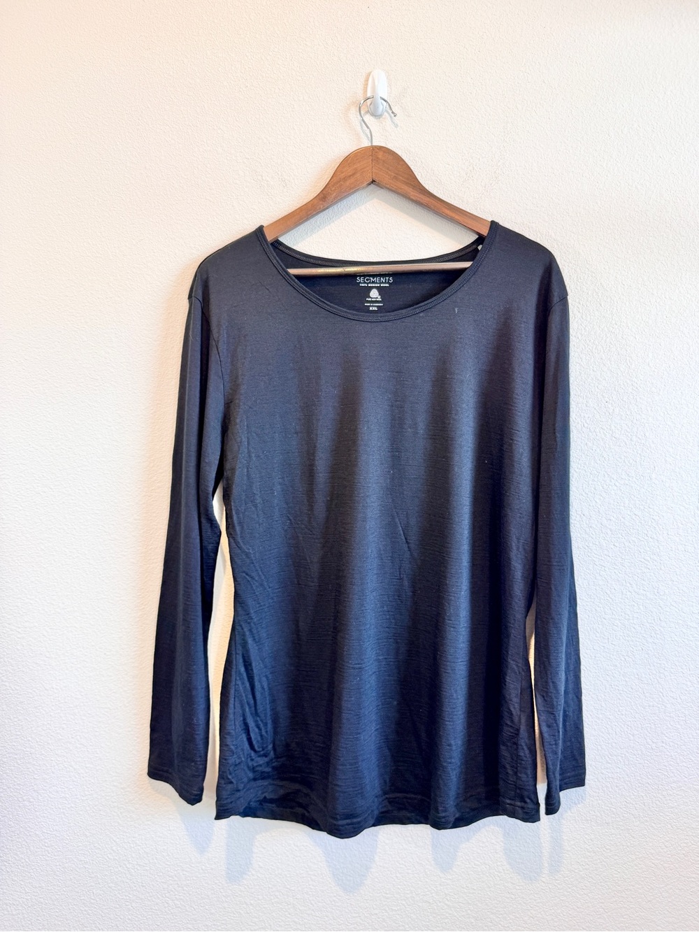 Segments 100% Merino Wool Base Layer Long Sleeve Top XXL Black Minimalist J98